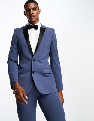 ASOS DESIGN super skinny tuxedo suit jacket in airforce blue