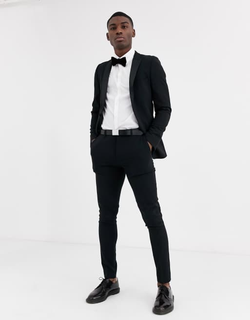 ASOS DESIGN super skinny tuxedo suit jacket in black