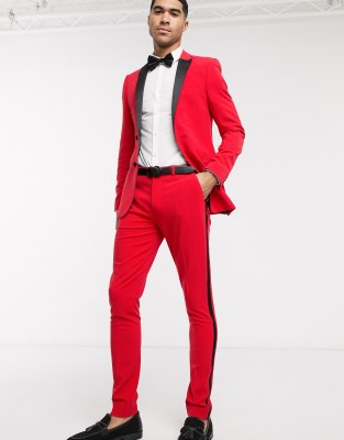 red skinny suit