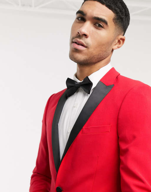 ASOS DESIGN super skinny tuxedo jacket with velvet in red - ShopStyle Suits