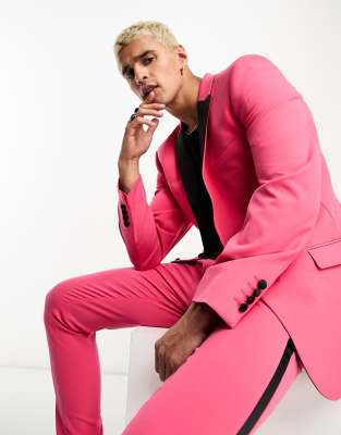 ASOS DESIGN super skinny tuxedo suit jacket in hot pink - ASOS Price Checker