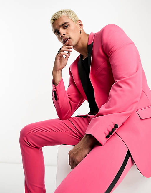 ASOS DESIGN super skinny tuxedo suit jacket in hot pink | ASOS