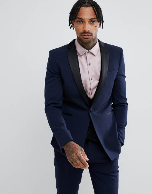 ASOS DESIGN super skinny tuxedo suit jacket in navy | ASOS