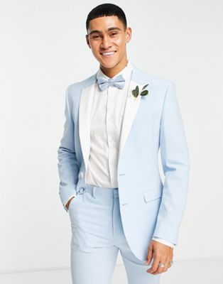 ASOS DESIGN super skinny tuxedo suit jacket in pastel blue