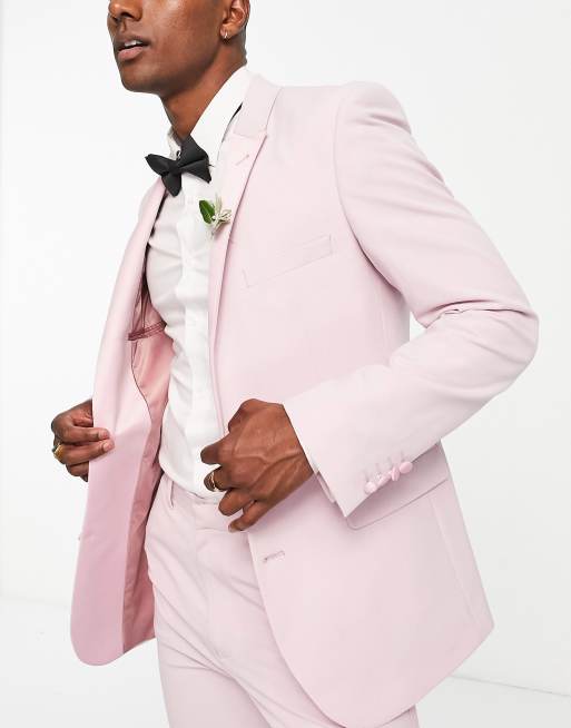 ASOS DESIGN super skinny tuxedo suit jacket in pastel pink