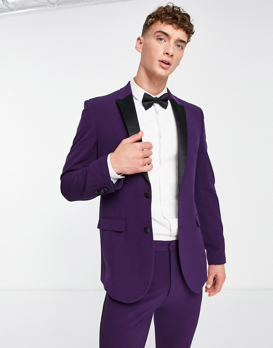 ASOS DESIGN super skinny tuxedo suit jacket in purple