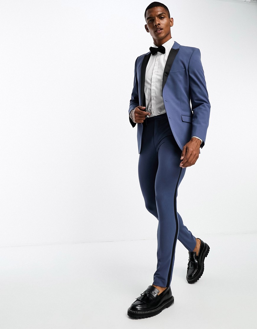 Asos Design Super Skinny Tuxedo Suit Pants In Airforce Blue