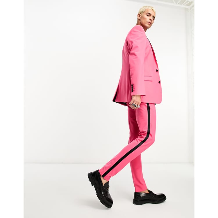 ASOS DESIGN super skinny tuxedo suit pants in hot pink