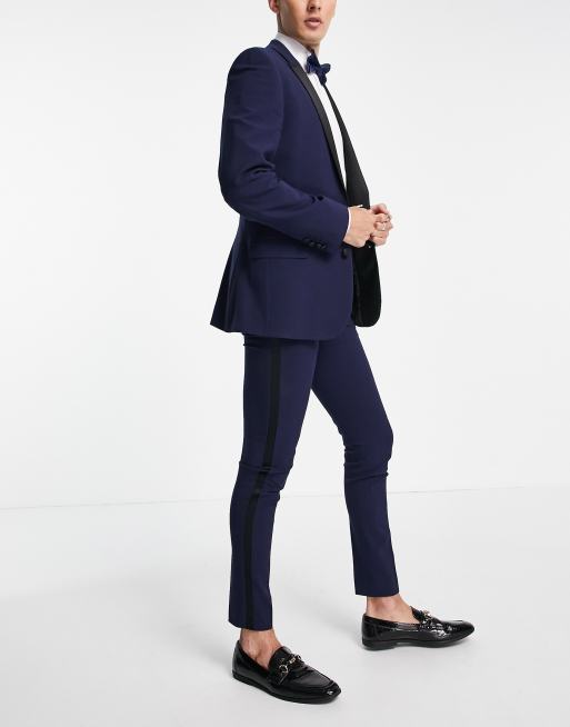 ASOS DESIGN super skinny tuxedo suit pants in navy