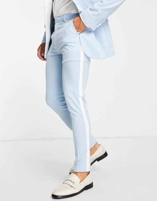 ASOS DESIGN super skinny tuxedo suit pants in pastel blue