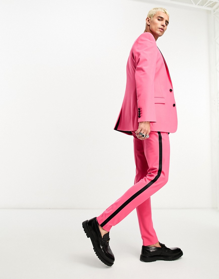 ASOS DESIGN super skinny tuxedo suit trouser in hot pink