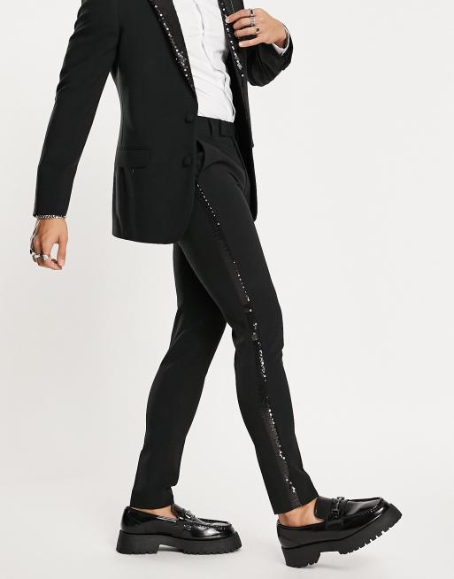 ASOS DESIGN super skinny tuxedo suit pants in black