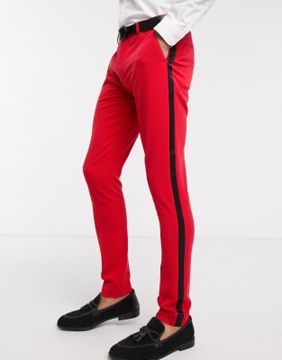 ASOS DESIGN super skinny tuxedo trousers in bright red Red