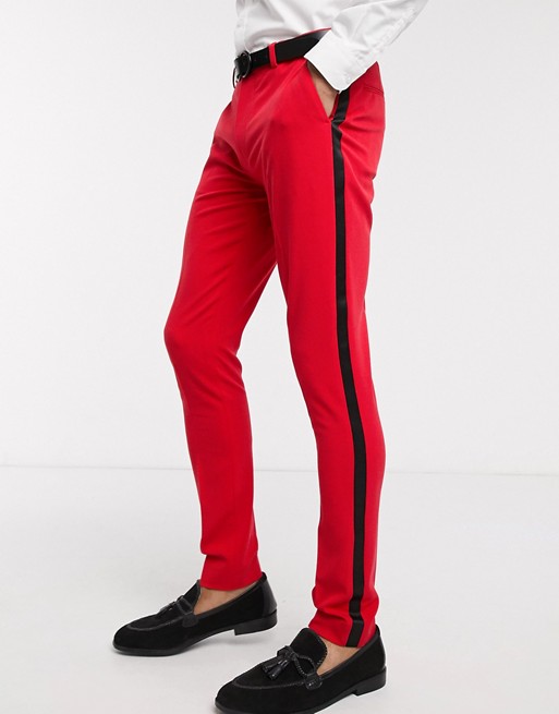 ASOS DESIGN super skinny tuxedo suit trousers in bright red
