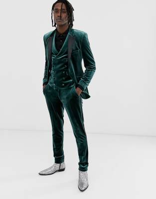 ASOS DESIGN - Superskinny pantalon van bosgroen fluweel Groen