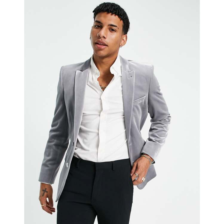 ASOS DESIGN super skinny velvet blazer in silver