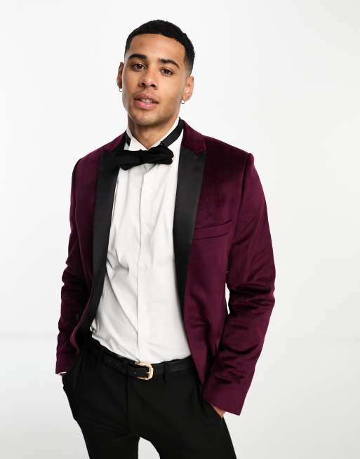 Wine red cheap velvet blazer