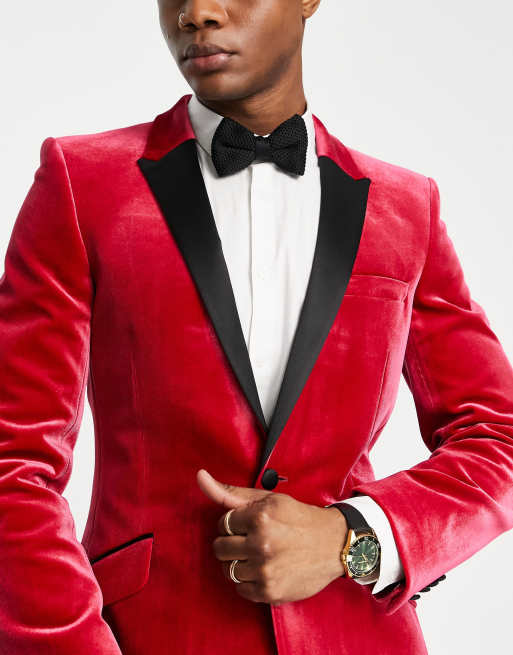 Twisted Tailor Plus Crushed Velvet Blazer In Red ASOS, 42% OFF