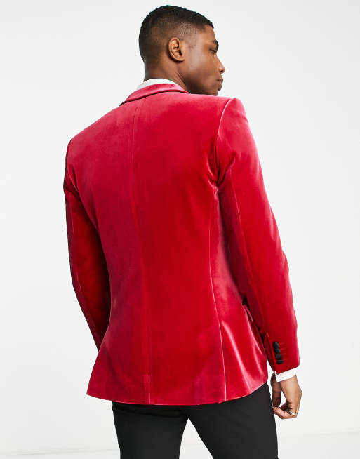 ASOS DESIGN skinny tuxedo blazer in red velvet