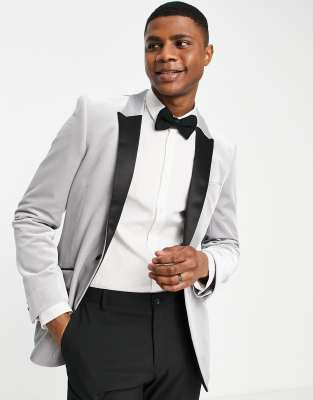 ASOS DESIGN super skinny velvet blazer with contrast lapel in silver