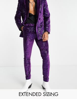 Asos Design Super Skinny Velvet Sequin Suit Pants In Purple ModeSens