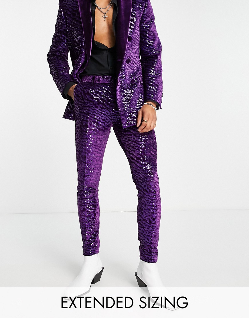 ASOS DESIGN super skinny velvet sequin suit trousers in purple
