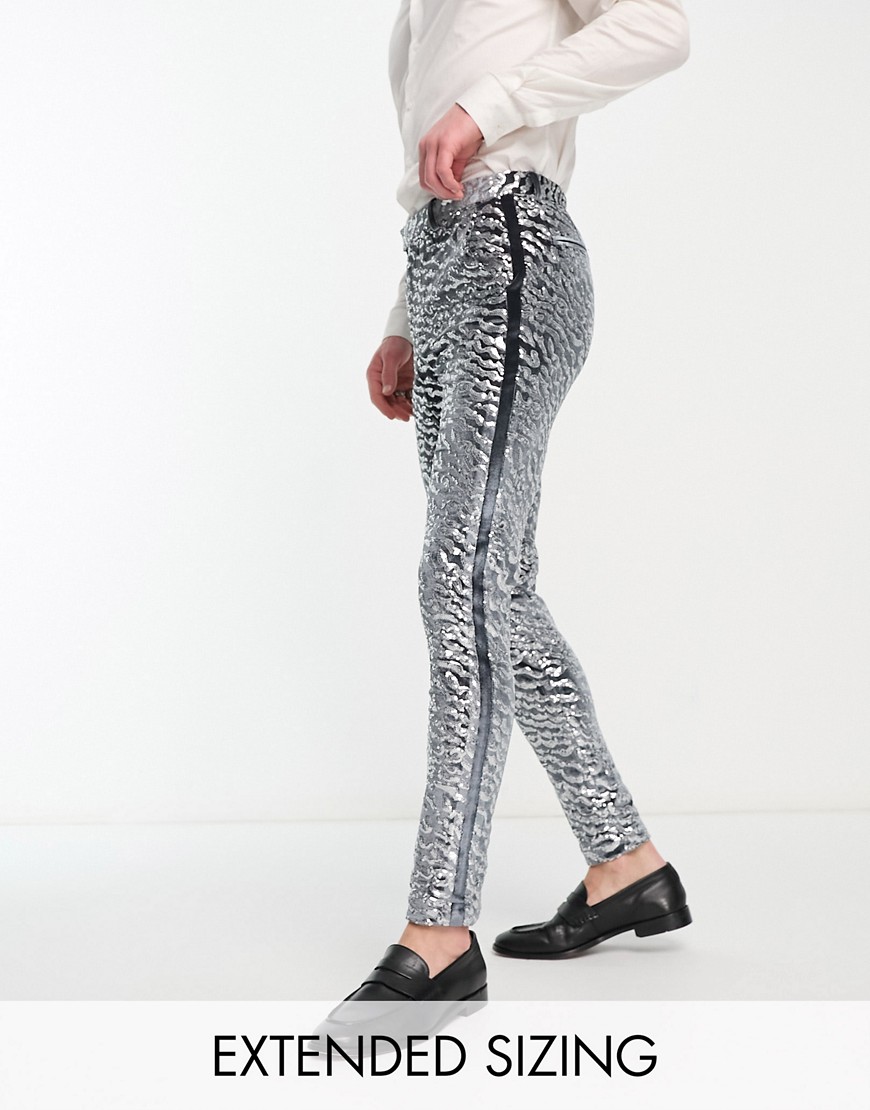 ASOS DESIGN super skinny velvet sequin suit trousers in silver