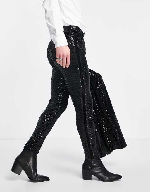 ASOS DESIGN smart wide leg trousers in black sequin