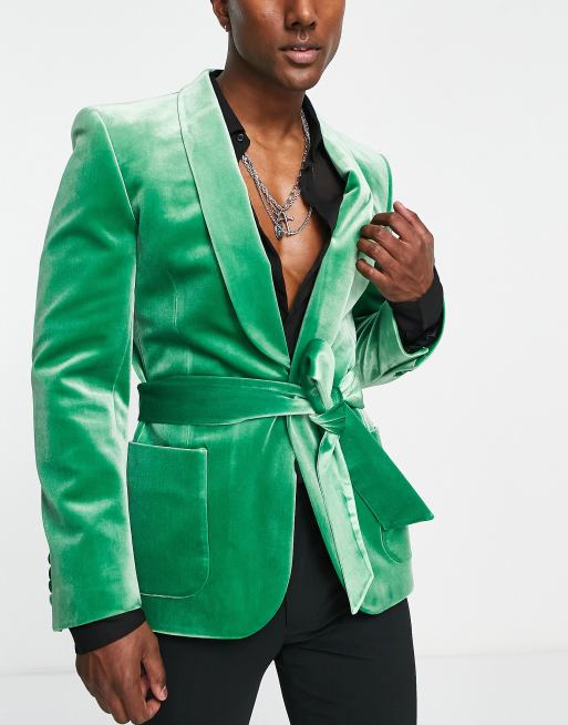 ASOS DESIGN super skinny velvet smoking jacket in bright green | ASOS