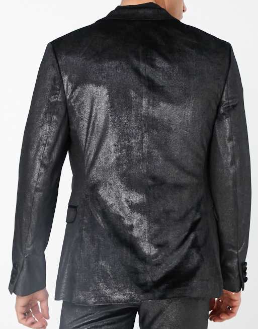ASOS DESIGN super skinny velvet suit jacket in black and silver, 2 of 4
