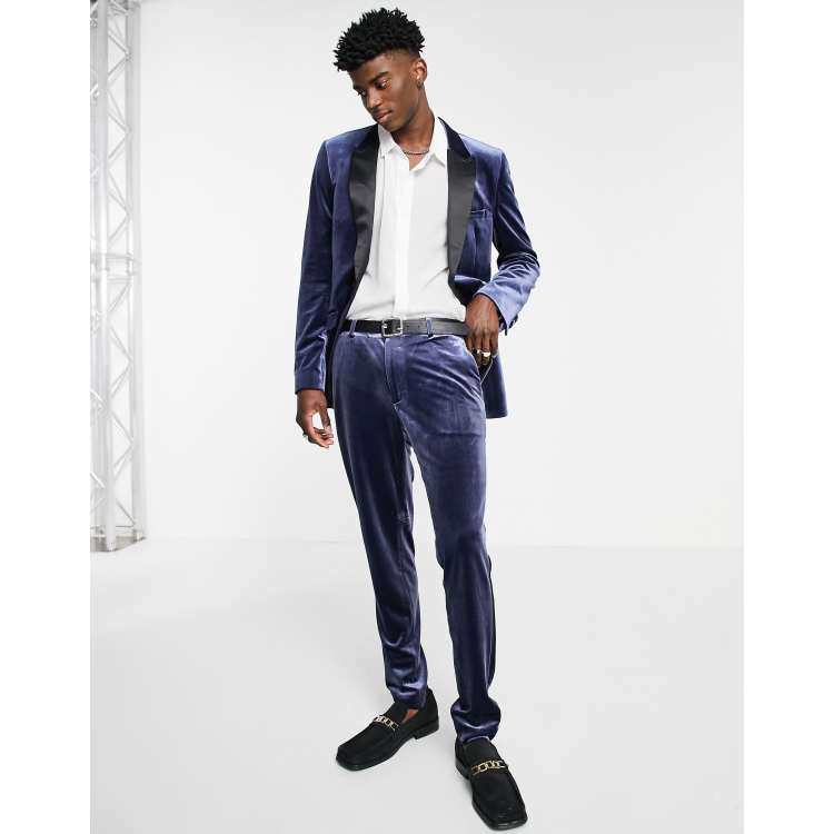 Men's Silk Velvet Pants Navy Blue