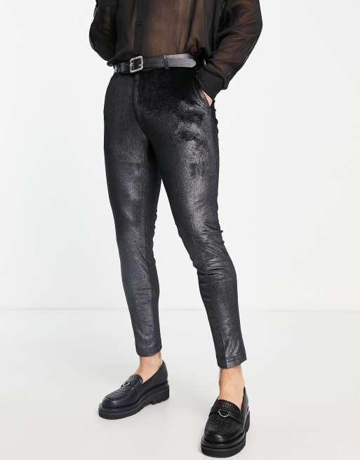 ASOS DESIGN super skinny velvet suit pants in black and silver