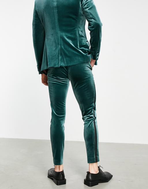 ASOS DESIGN wide pants in crushed velvet in deep green