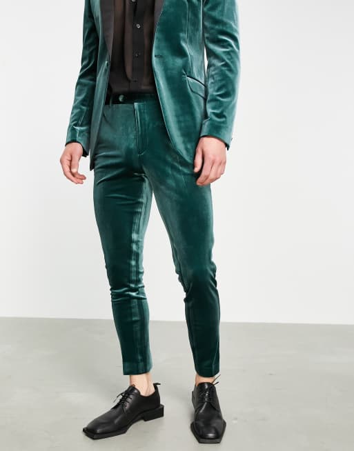 ASOS DESIGN super skinny velvet suit pants in green