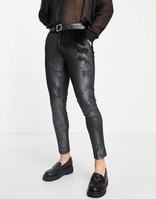 ASOS DESIGN super skinny velvet suit trousers in black and silver