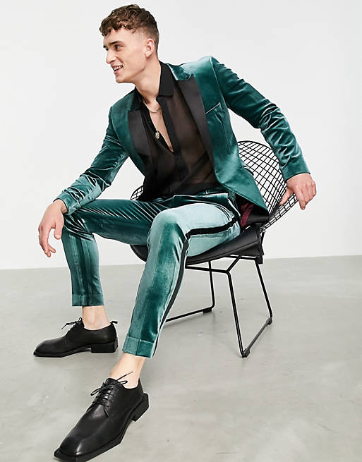 ASOS DESIGN super skinny velvet suit trousers in green