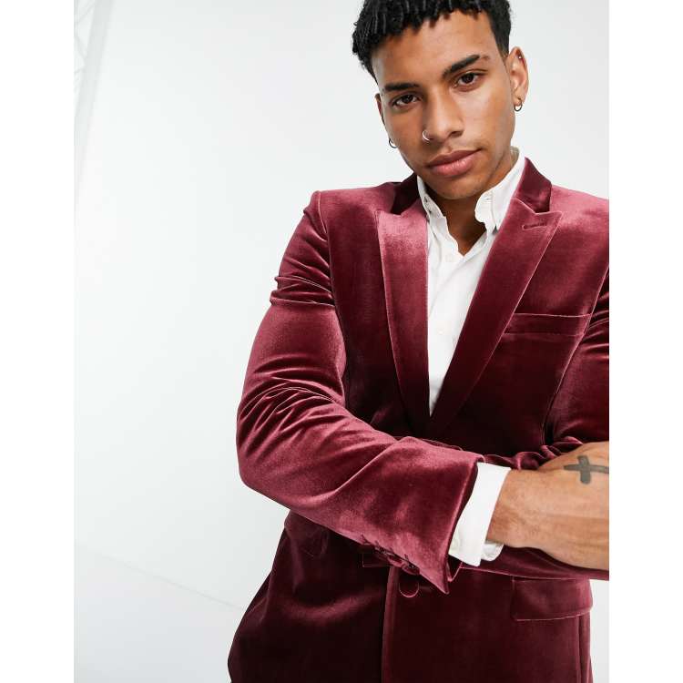 French Connection velvet blazer in burgundy