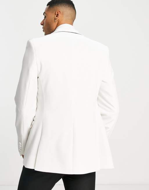 ASOS DESIGN super skinny velvet tuxedo blazer in white, 3 of 4