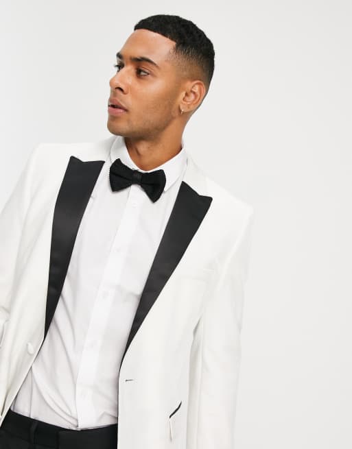 ASOS DESIGN super skinny velvet tuxedo blazer in white