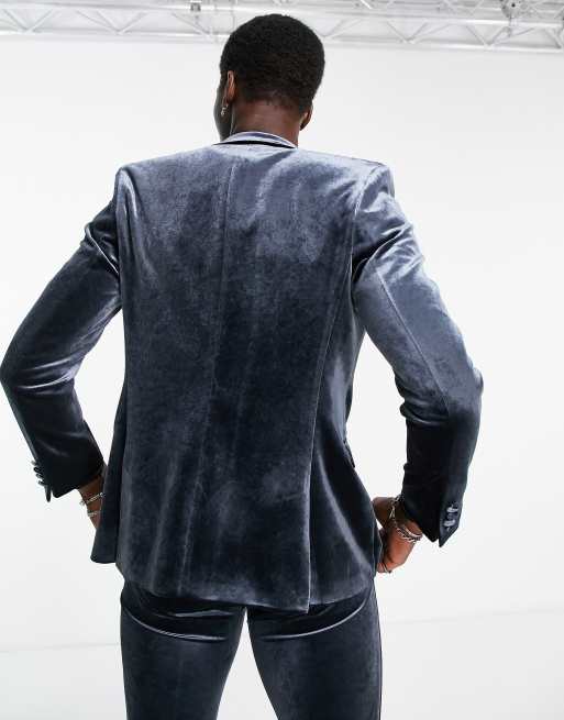 ASOS DESIGN super skinny velvet tuxedo jacket in navy, 3 of 4