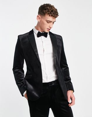 ASOS DESIGN super skinny velvet tuxedo suit jacket in black - ASOS Price Checker