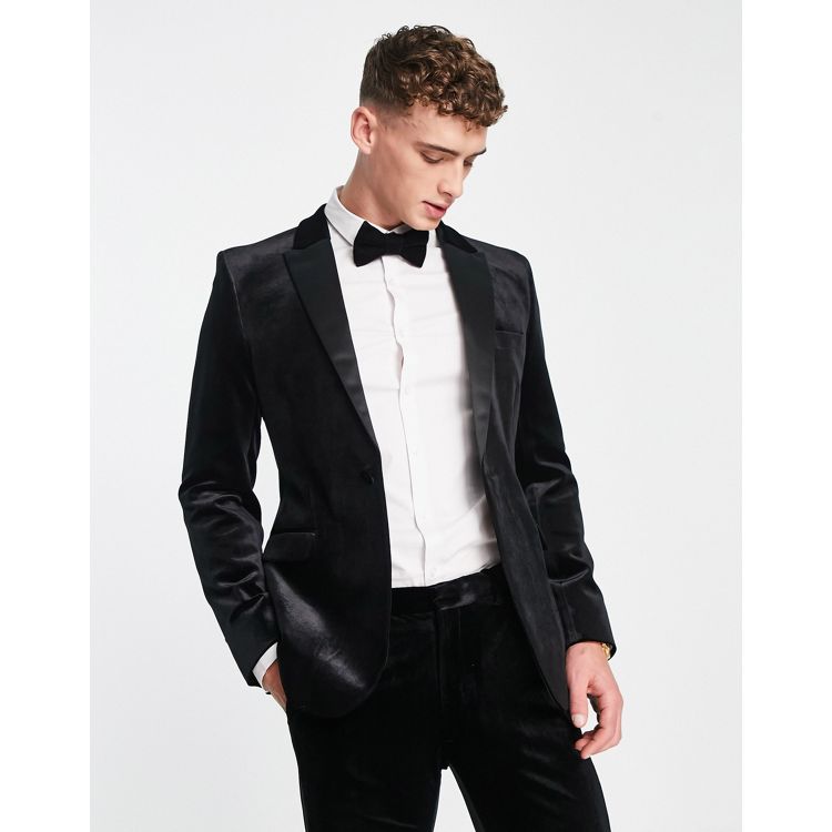 ASOS DESIGN super skinny velvet tuxedo suit jacket in black