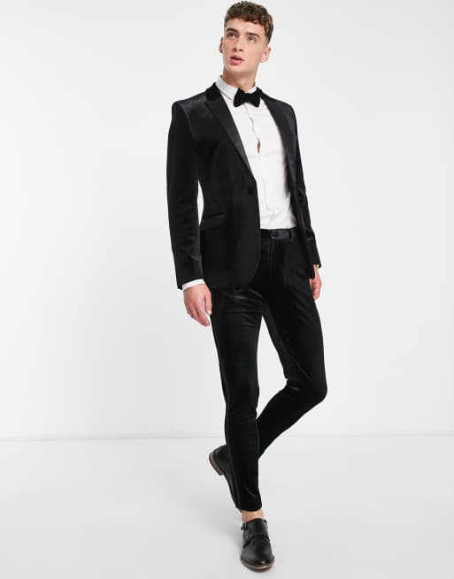 ASOS DESIGN super skinny tuxedo jacket with velvet in red - ShopStyle Suits