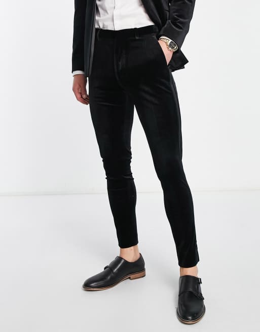 ASOS DESIGN super skinny velvet tuxedo suit pants in black