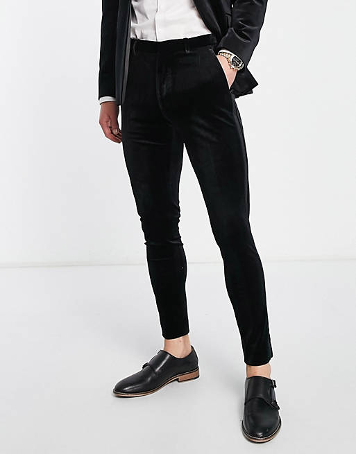 ASOS DESIGN super skinny velvet tuxedo suit trousers in black | ASOS