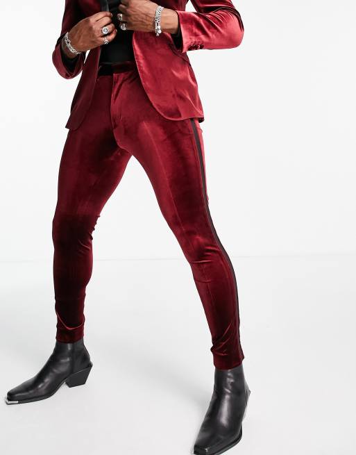 Burgundy velvet best sale skinny pants