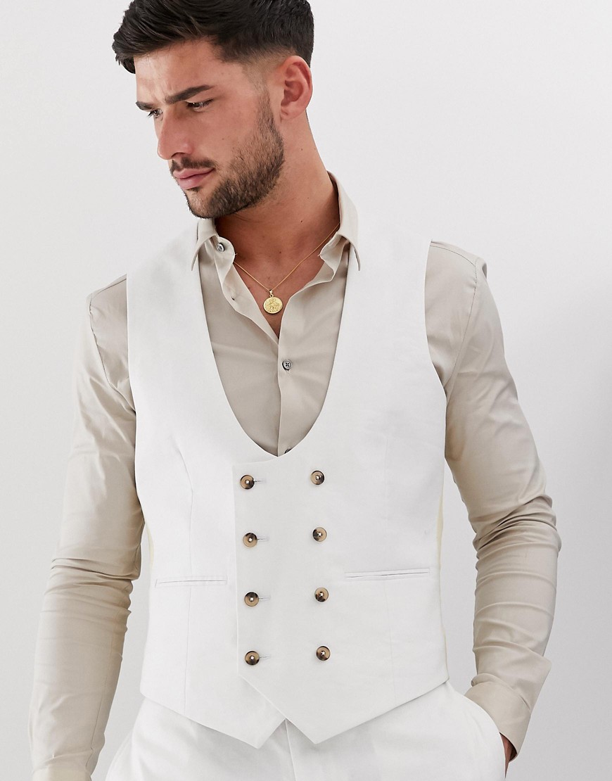 ASOS DESIGN super skinny waistcoat in white linen