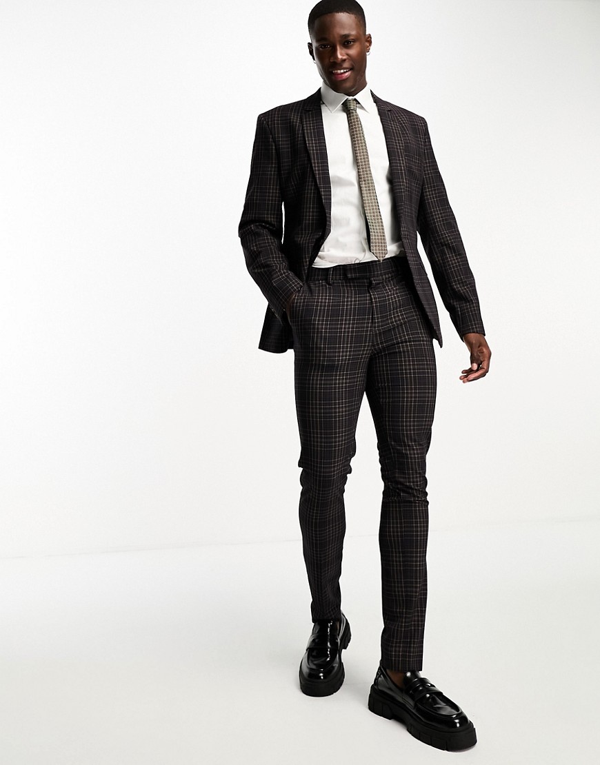 ASOS DESIGN super skinny wedding suit trousers in brown micro check