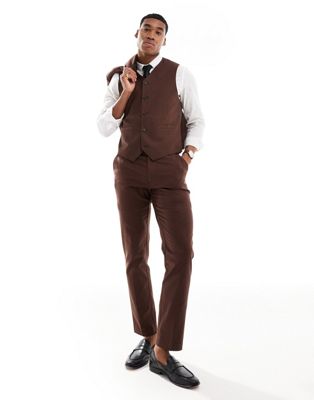 ASOS DESIGN super skinny with linen suit trouser in brown