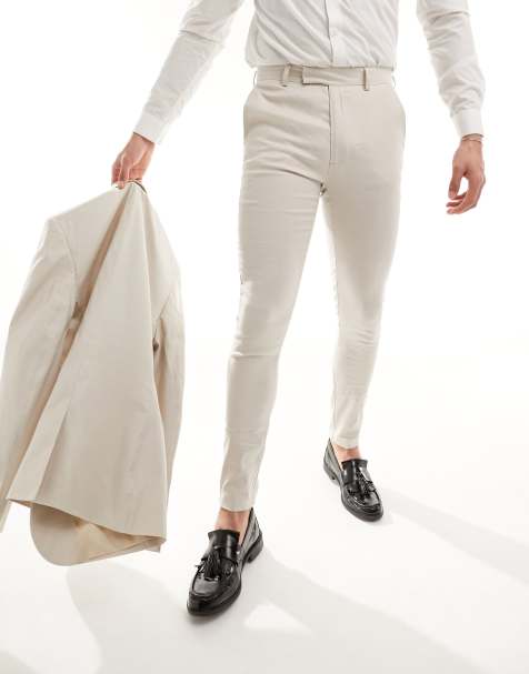 ASOS DESIGN super skinny with linen suit trouser in stone - view 1